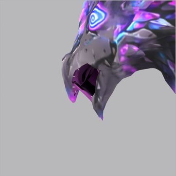 Glarebyte, test build: side view, mouth open at the peak of the Roar