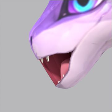 Lumen, test build: side view, mouth open at the peak of the Roar
