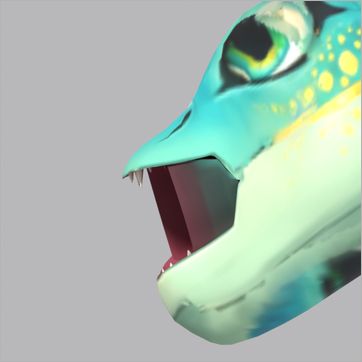 Marina, before the fix: side view, mouth open at the peak of the Roar