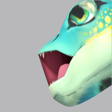 Marina, test build: side view, mouth open at the peak of the Roar