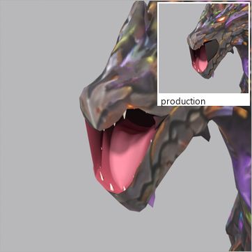 Nullwyrm, test build: three-quarter view, mouth open at the peak of the Roar