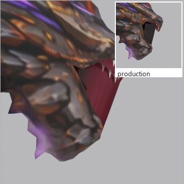 Nullwyrm, test build: from behind at three-quarter, mouth open at the peak of the Roar