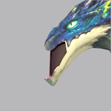 Plastitide, before the fix: side view, mouth open at the peak of the Roar