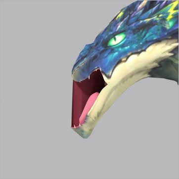 Plastitide, test build: side view, mouth open at the peak of the Roar
