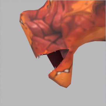 Sludgeburn, before the fix: side view, mouth open at the peak of the Roar