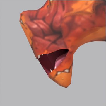 Sludgeburn, test build: side view, mouth open at the peak of the Roar