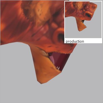 Sludgeburn, test build: from behind at three-quarter, mouth open at the peak of the Roar