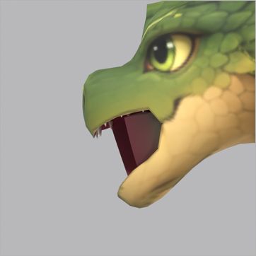 Terra, before the fix: side view, mouth open at the peak of the Roar