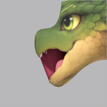Terra, test build: side view, mouth open at the peak of the Roar