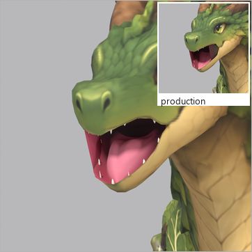 Terra, test build: three-quarter view, mouth open at the peak of the Roar
