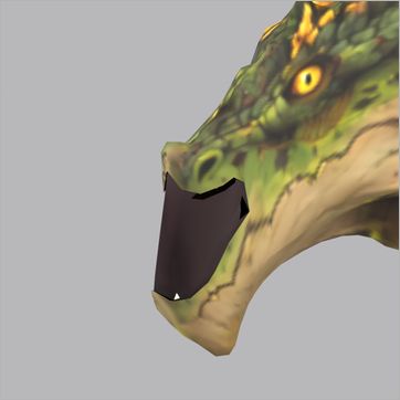 Toxibloom, before the fix: side view, mouth open at the peak of the Roar