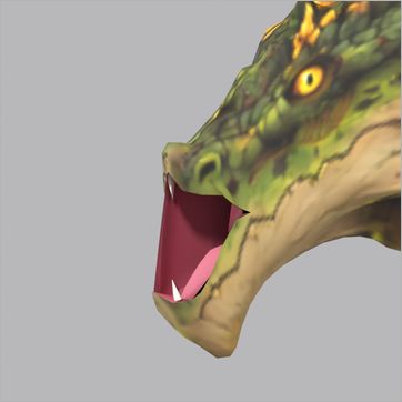 Toxibloom, test build: side view, mouth open at the peak of the Roar