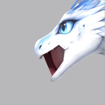 Zephyra, before the fix: side view, mouth open at the peak of the Roar