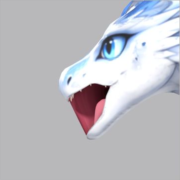 Zephyra, test build: side view, mouth open at the peak of the Roar